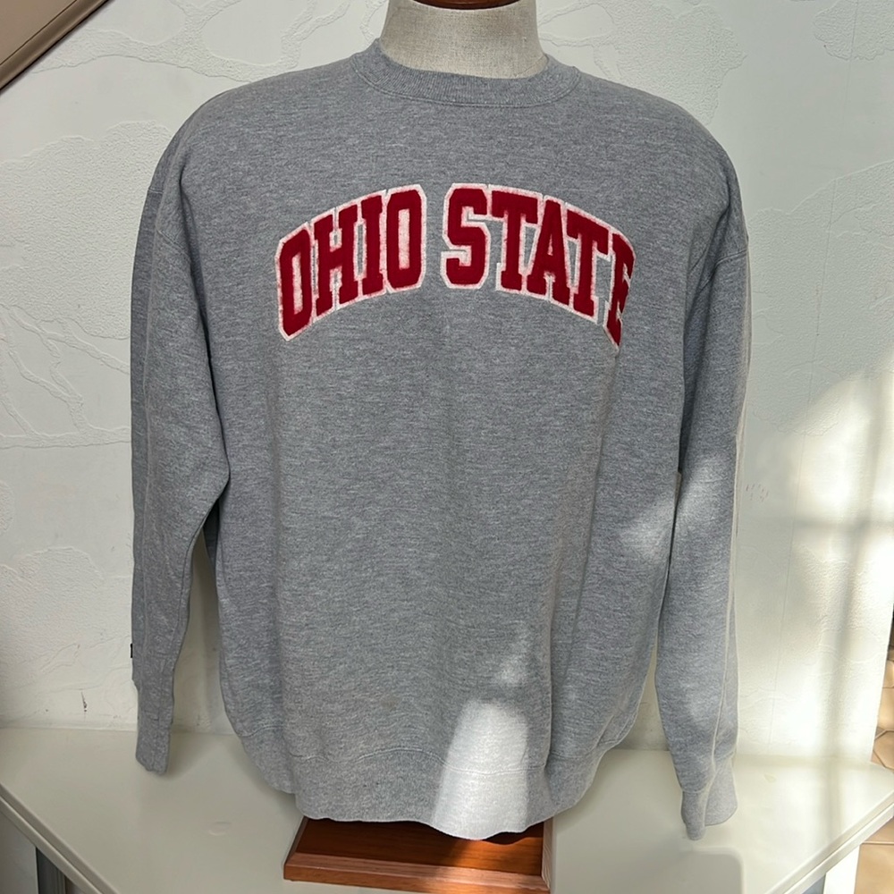 OHIO STATE Buckeyes Scarlett Grey Crewneck Unisex Letterman Patch Sweatshirt XL